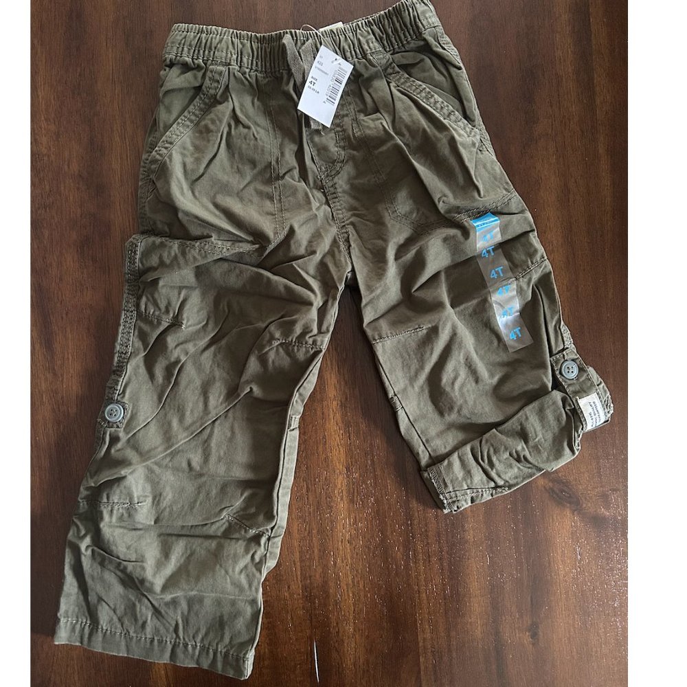 4T BOYS Dark Green Khaki Pants/Roll-up Shorts, NEW, THE CHILDREN'S PLACE